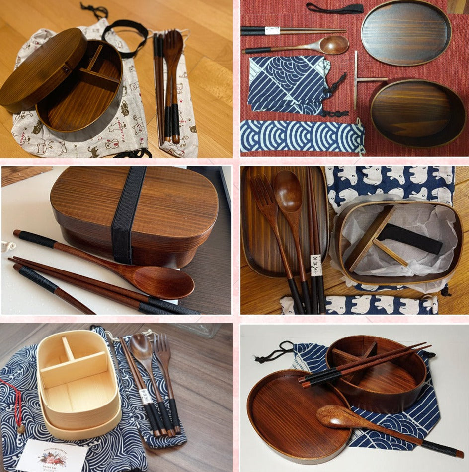 Lunch Box Bento ovale en bois couleur marrant
loading=