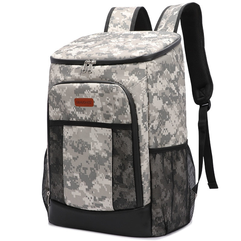 sac a dos isotherme gris camouflage 30 litres avec compartiments vue de face
loading=