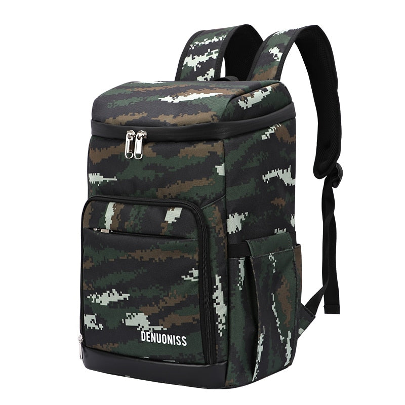 sac a dos isotherme camouflage vert 28 litres ou 23 litres avec compartiments vue de face

    
    loading=